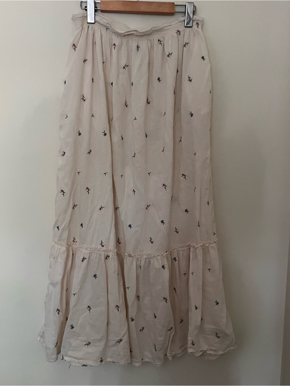 Vintage Hand Embroidered Floral Tiered Midi Skirt S-L